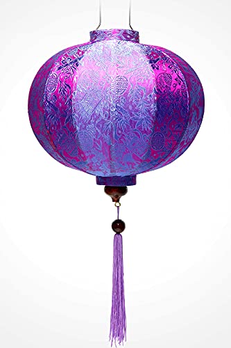 Lampion Asiatische Seide Lila R - Durchmesser Ø 47 cm - Hoi An Laterne aus Stoff, Bambus und Holz - Vietnamesisches Kunsthandwerk und Asiatische Dekoration (Ref. R40-M) von Art Saigon