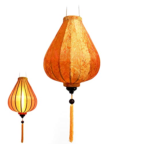 Art Saigon Lampion aus Seide, Orange, M Ø 33 cm – Traditionelle Hängelampe von Hoi an Stoff, Bambus und Holz Dekoration Handwerk Vietnam (G25-O) von Art Saigon