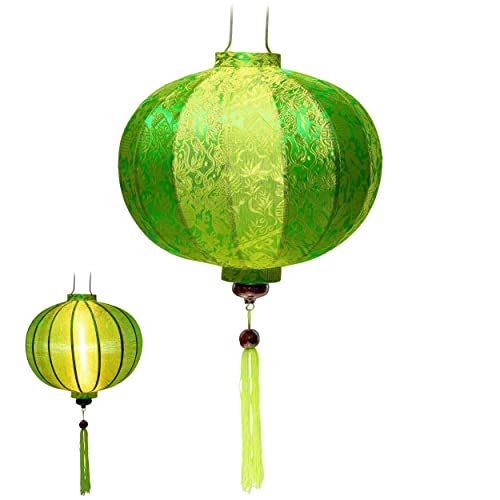 Art Saigon Laterne aus asiatischer Seide, grün, R Ø38 cm – Hängelampe aus Stoff, Bambus und Holz – Dekoration und Handwerk aus Vietnam, R25-V2 von Art Saigon