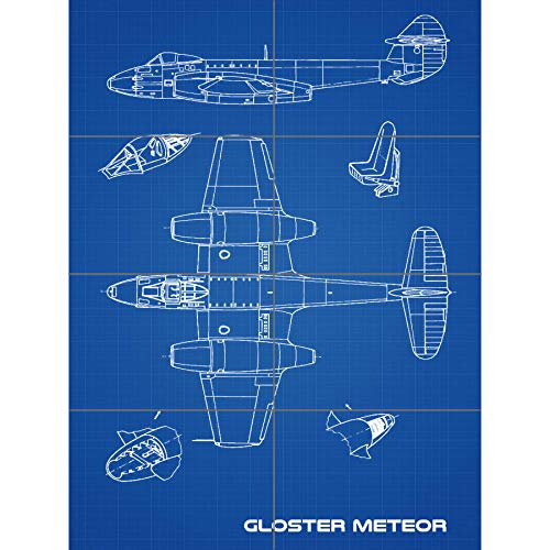 Artery8 Gloster Meteor British Jet Fighter Blueprint Plan XL Giant Panel Poster (8 Sections) britisch Kämpfer Blau von Artery8