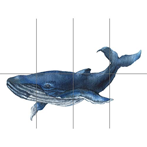 Blue Whale Watercolour XL Giant Panel Poster (8 Sections) Blau Aquarell von Artery8