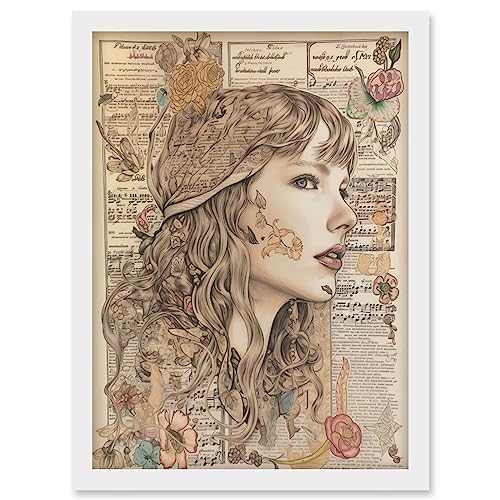 Upcycled Music Book Page Singer Portrait Illustration Artwork Framed Wall Art Print A4 von Artery8