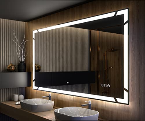 Artforma Badspiegel 120x100 cm mit LED Beleuchtung - Wählen Sie Zubehör - Individuell Nach Maß - Beleuchtet Wandspiegel Lichtspiegel Badezimmerspiegel - LED Farbe zu Wählen L126 von Artforma