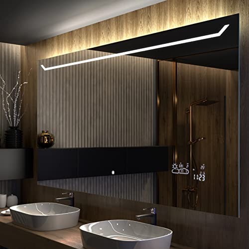 Artforma Badspiegel 120x80 cm mit LED Beleuchtung - Wählen Sie Zubehör - Individuell Nach Maß - Beleuchtet Wandspiegel Lichtspiegel Badezimmerspiegel - LED Farbe zu Wählen L128 von Artforma