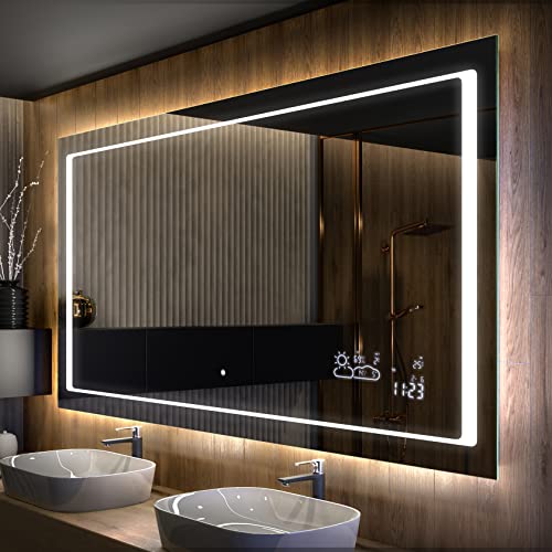 Artforma Badspiegel 120x80 cm mit LED Beleuchtung - Wählen Sie Zubehör - Individuell Nach Maß - Beleuchtet Wandspiegel Lichtspiegel Badezimmerspiegel - LED Farbe zu Wählen L61 von Artforma