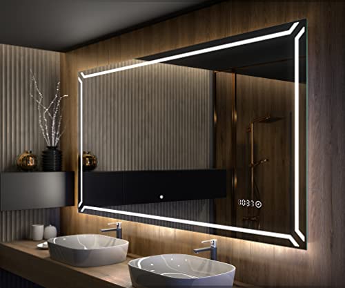 Artforma Badspiegel 130x80 cm mit LED Beleuchtung - Wählen Sie Zubehör - Individuell Nach Maß - Beleuchtet Wandspiegel Lichtspiegel Badezimmerspiegel - LED Farbe zu Wählen L129 von Artforma