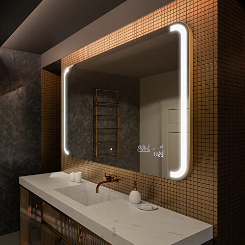 Artforma Badspiegel Premium 100x70 cm mit LED Beleuchtung und Abdeckung - Wählen Sie Zubehör - Individuell Nach Maß - Beleuchtet Wandspiegel Lichtspiegel Badezimmerspiegel - LED Farbe zu Wählen L144 von Artforma