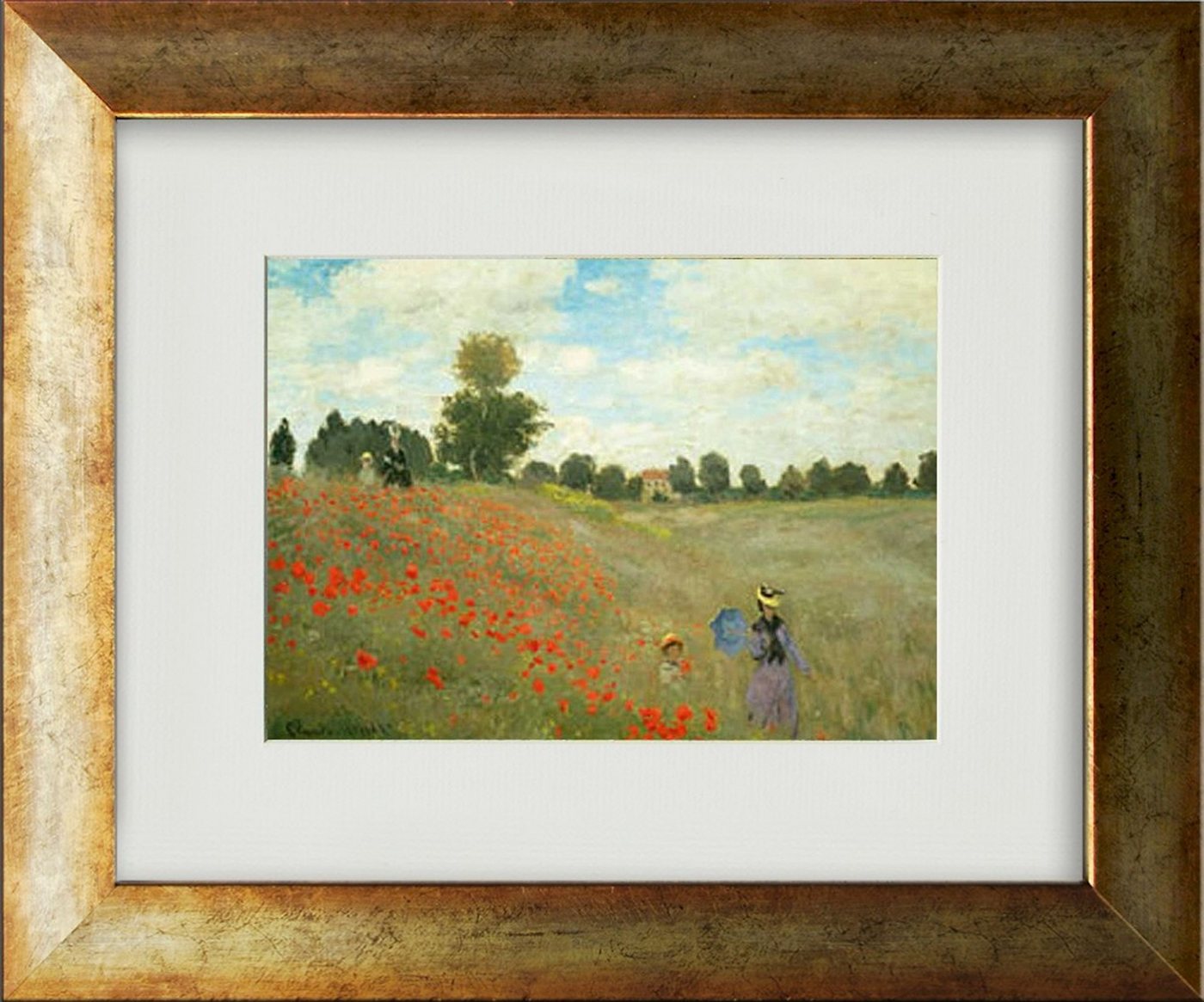 artissimo Bild mit Rahmen Monet Bild mit Rahmen / Poster gerahmt 33x40cm / Wandbild Gemälde, Claude Monet: Mohnfeld bei Argenteuil von artissimo