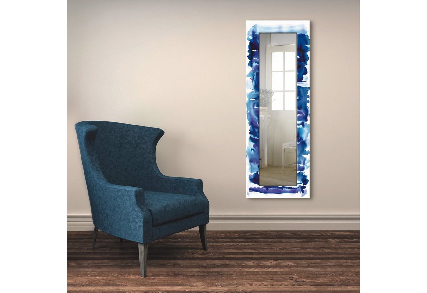 Artland Dekospiegel Aquarell in blau, gerahmter Ganzkörperspiegel, Wandspiegel, mit Motivrahmen, Landhaus von Artland