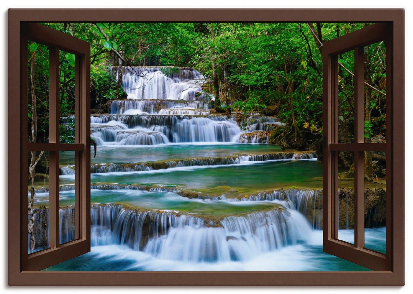 Artland Wandbild Fensterblick Wasserfall in Kanchanaburi, Fensterblick (1 St), als Leinwandbild, Poster, Wandaufkleber in verschied. Größen von Artland