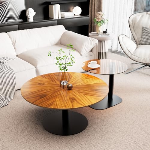 Artloge Couchtisch 2er Set Satztisch Rund, Beistelltisch Set Holz + Glas Sofatisch Wohnzimmertisch mit Metallbeine für Wohnzimmer Klein: 50×45 cm Groß: 80×38.5 cm von Artloge