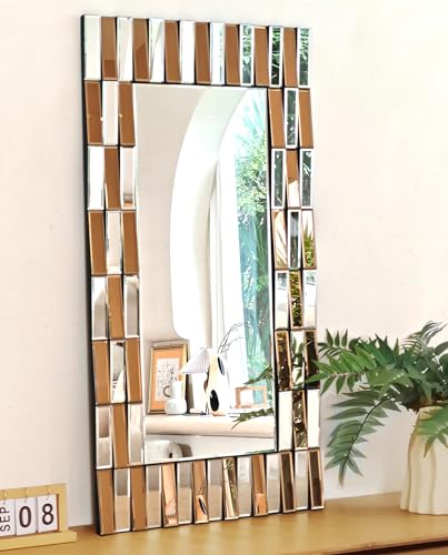Artloge Dekorative Wandspiegel 90×60 cm, Rechteckiger Gold Modern Abgeschrägter Glas Spiegel mit Metall Haken, Hochwertiger Badspiegel für Badezimmer Wohnzimmer Schlafzimmer von Artloge