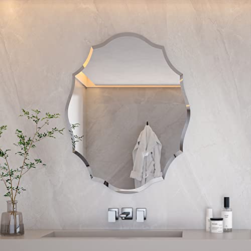 Artloge Dekorative Wandspiegel Asymmetrisch Silber Spiegel 63×81 CM mit Metall Haken, Hochwertiger Badspiegel für Badezimmer Wohnzimmer Schlafzimmer von Artloge