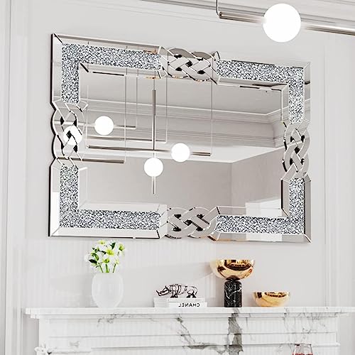 Artloge Dekorative Luxus Kristall Wandspiegel 90×60, Modern Spiegel mit Metall Haken - Badspiegel für Badezimmer Wohnzimmer Schlafzimmer von Artloge