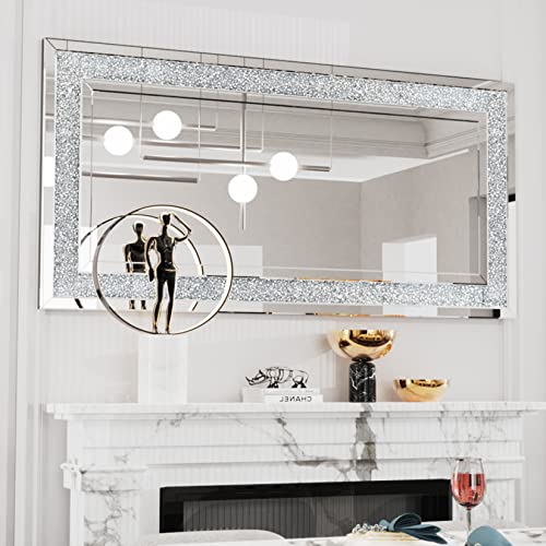 Artloge Dekorative Wandspiegel Kristall 120×60cm, Rechteckiger Spiegel mit Metall Haken, Hochwertiger Badspiegel für Badezimmer Wohnzimmer Schlafzimmer von Artloge