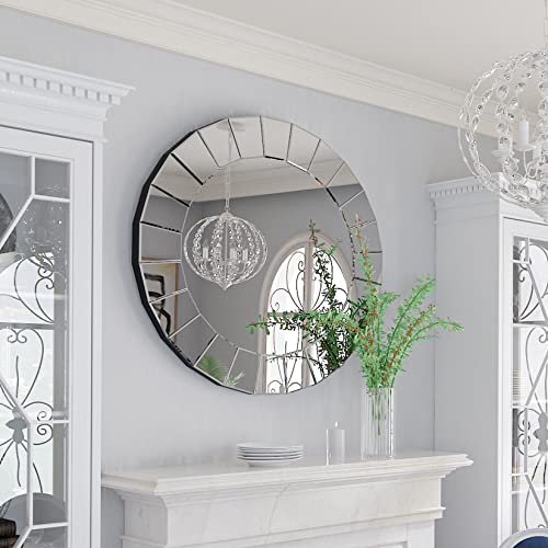 Artloge Luxus Dekorative Wandspiegel 80×80 cm, Spiegel Rund Silber HD Glas mit Metall Wandhaken - Hochwertiger Badspiegel für Flur Eingang Wohnzimmer Schlafzimmer Badezimmer von Artloge
