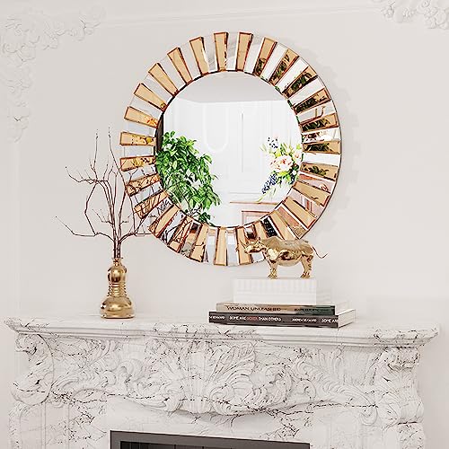Artloge Dekorative Runder Wandspiegel 60×60cm, Gold Spiegel mit Metall Haken, Hochwertiger Badspiegel für Badezimmer Wohnzimmer Schlafzimmer von Artloge