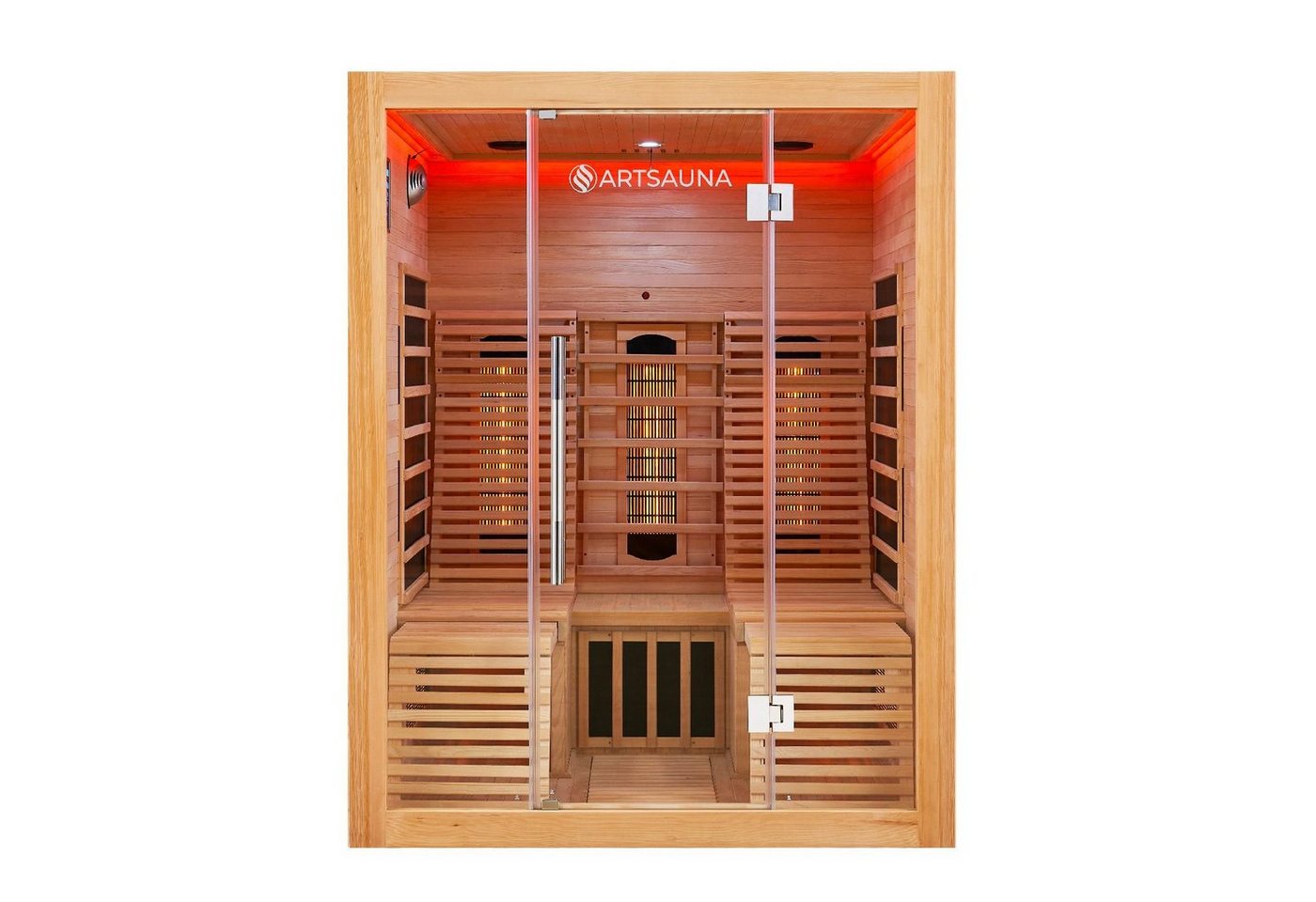 Artsauna Infrarotkabine Helsinki150 Dual-Technologie, für 3 Personen, Hemlockholz, HiFi-System, Ionisator, LED-Farblicht von Artsauna