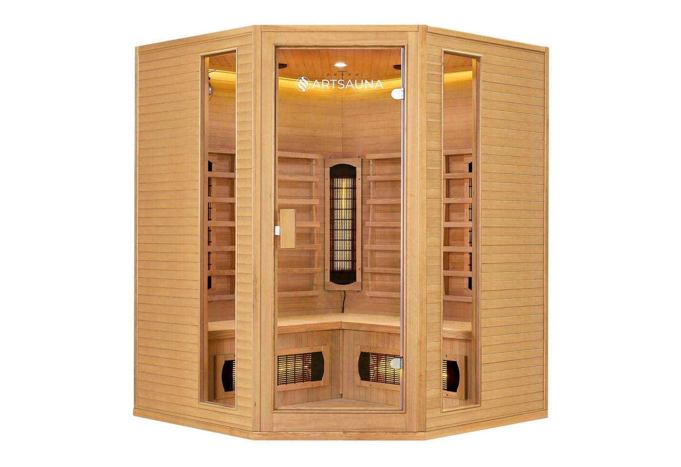 Artsauna Infrarotkabine Nyborg E150V Dual Technologie, für 4 Personen, Hemlock-Holz, HiFi-System, Ionisator, LED-Farblicht von Artsauna