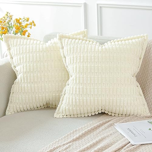 Artscope 2er Set Kordsamt Kissenbezüge Moderne Kissenhüllen Dekorative Sofakissen Umwickelte Kante Dekokissen Weicher Zierkissenbezug für Wohnzimmer Sofa Schlafzimmer Boho Dekor Creme Beige, 40x40cm von Artscope