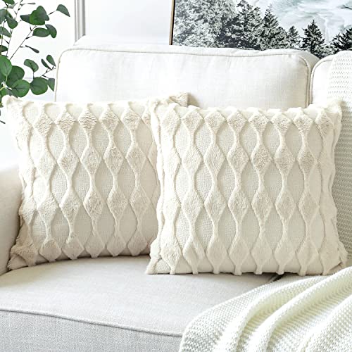 Artscope 2er-Set Sanft Plüsch Dekorativ Kissenbezüge, Kurze Wolle Samt Kissenbezug Boho Luxus Dekokissen Kissenhülle Set Kissen Fall für Sofa Auto Schlafzimmer Zuhause Dekor (Creme Beige, 45x45cm) von Artscope