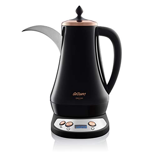 Arzum AR3070 Dallah Arabic Coffee Maker, 1300W, 1.3 lt. Capacity, Cooking Time Setting Function, Locking Safe Lid, LED Display, Cordless Usage, Boil-Dry Protection with Auto Shut-Off von Arzum