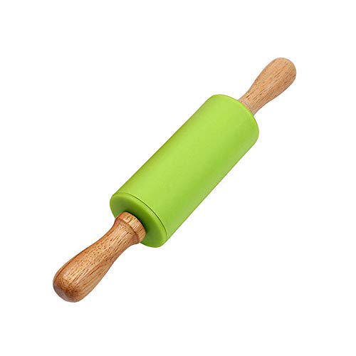 Asalinao 1 Stück 23 cm Silikon Nudelholz Antihaft Oberfläche Holzgriff für Kinder, Kinder Küche Kochen Backwerkzeug (Grün) von Asalin