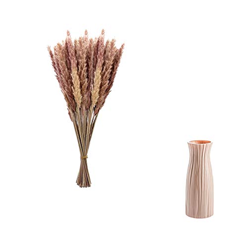 Asalinao 30/50/100 Stück Pampasgrasgetrocknete künstliche große getrocknete Blumendekoration mit Vasen für Pampasgras, natürliche Pampasgras (30 Stück + Vase (Pink)) von Asalin
