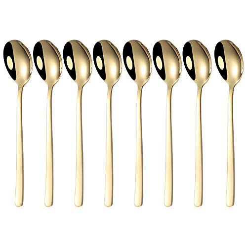 Asalinao Löffel mit langem Griff Edelstahl 8PCS für Cocktail Rühren Tee Kaffee, Joghurtlöffel Edelstahl poliert (Gold) von Asalin