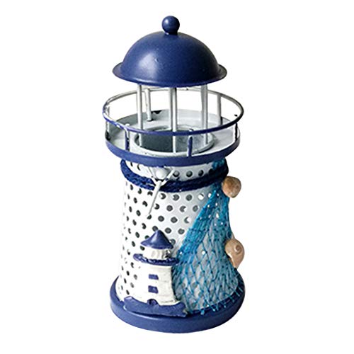 Asalinao dekorative mediterrane Leuchtturm Eisen Kerze Leuchtturm Dekoration, mediterrane Leuchtturm Eisen Kerze Kerzenhalter blau weiß Home Tischdekoration (A) von Asalin