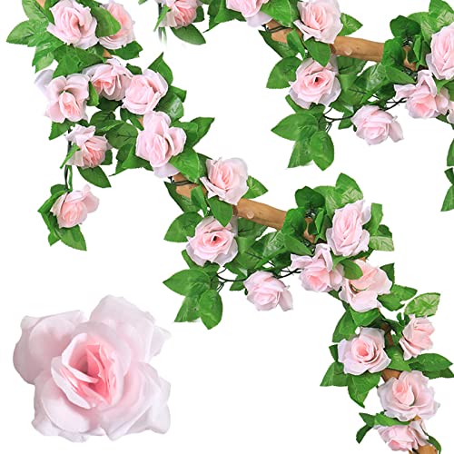 Ashuxxn 4 Stück Künstlich Rosen Blumengirlande Kunstblumen Hängend Rebe Künstliche Rosen Girlande Künstliche Blume Girlanden für Zuhause Wand Hochzeit Bogen Dekor 240cm, 9 Blumen (Rosa) von Ashuxxn