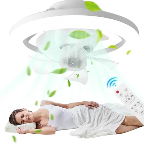 Asslye Deckenventilator mit Beleuchtung, RGB farbenfroh Deckenventilator mit Fernbedienung, 360° Drehbar Deckenlampe mit Ventilator, Timer Leise Ventilator lampe für Schlafzimmer Wohnzimmer von Asslye