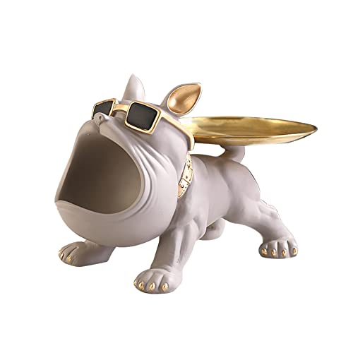 Asslye Französische Bulldogge Figur,Französische Bulldogge Schlüssel Schale Schmuck Aufbewahrungsbox Harz Französische Bulldogge Skulptur Deko Geschenke (Grau) von Asslye