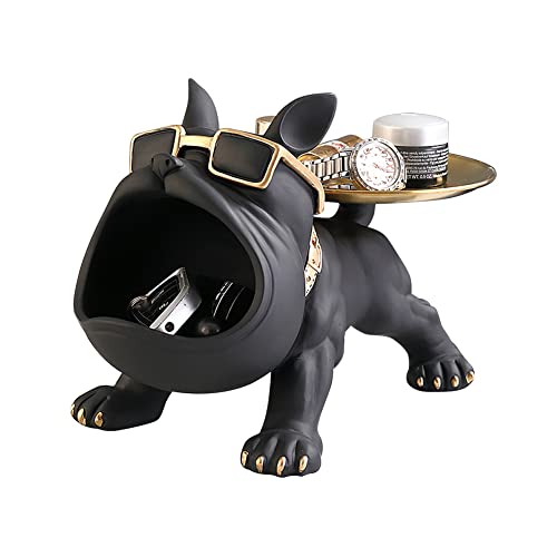 Asslye Französische Bulldogge Figur,Französische Bulldogge Schlüssel Schale Schmuck Aufbewahrungsbox Modern Skulptur Deko für Flur Wohnzimmer (Schwarz) von Asslye