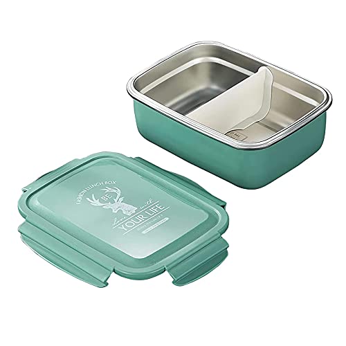 Brotdose Kinder, Lunchbox Erwachsene,Auslaufsichere Bento Box, brotdose kinder mit fächern und mit Besteck,Hochwertiger Edelstahl-Liner BPA-frei. (Grün 550ml) von Asslye