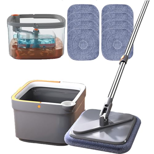 M16 Spin Mop und Eimer Set, Wischmopp mit Auswringfunktion, Quadratischer Bodenwischer Set -Trennung für Sauberes und Schmutziges Wasser, 360° Drehbarer Mikrofaser Flachmopp für alle Böden von Asslye