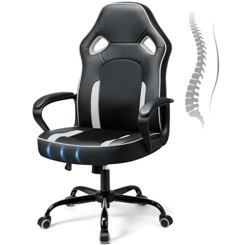 Asukale Bürostuhl Racing Gaming Stuhl Stil, Ergonomischer Schreibtisch Stuhl,Höhenverstellbarer Bürostuhl mit Armlehnen,PC bürostuhl Leder 150 kg Tragfähigkeit Schwarz/Gray von Asukale