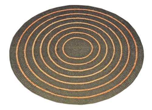 Atout Ciel Runder Teppich aus geflochtener Baumwolle, gestreift, Khaki, 120 cm von Atout Ciel