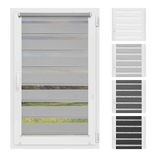 Atrium - Doppelrollo I Ohne Bohren I Duo Rollo für Fenster I Fensterrollo Tag und Nacht I Einfache Montage Easy-Click I Sonnenschutz I Universalgriffe I Multi-Stop Funktion I 40 x 150 cm - Hellgrau von Atrium