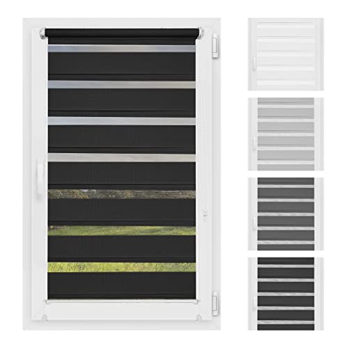 Atrium - Doppelrollo I Ohne Bohren I Duo Rollo für Fenster I Fensterrollo Tag und Nacht I Einfache Montage Easy-Click I Sonnenschutz I Universalgriffe I Multi-Stop Funktion I 100 x 150 cm - Schwarz von Atrium