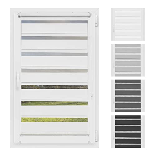 Atrium - Doppelrollo I Ohne Bohren I Duo Rollo für Fenster I Fensterrollo Tag und Nacht I Einfache Montage Easy-Click I Sonnenschutz I Universalgriffe I Multi-Stop Funktion I 120 x 150 cm - Weiß von Atrium