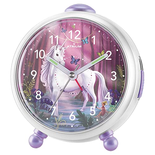 Atrium Kinderwecker Miraluna Mädchen Einhorn Fee Lila Rosa Weiß Analog Quarz ohne Ticken mit Licht und Snooze A932-0 von JACQUES FAREL