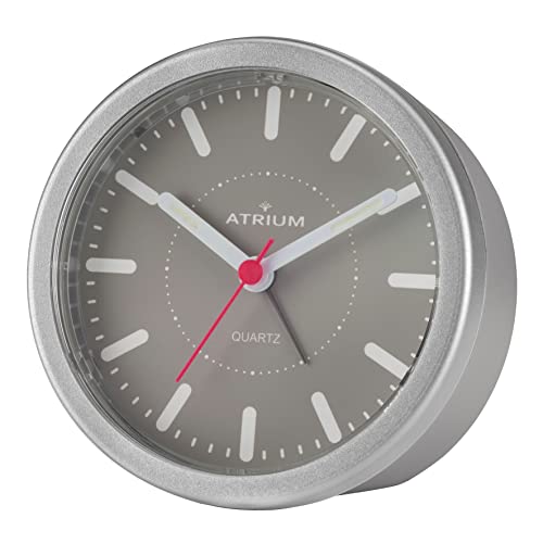 Atrium moderner Design Wecker Analog Quarz ohne Ticken mit Licht und Snooze Grau Silber Rund A261-19 von Atrium