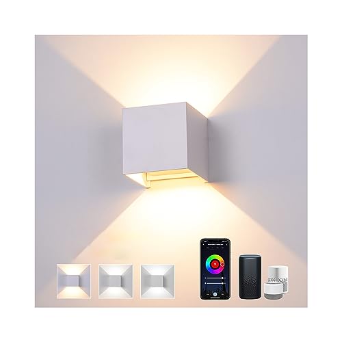 12W LED Wandleuchte Innen Alexa Lampe Smart Home Wandlampe Dimmbar 3000K-6000K Steuerbar via App Außenlampe Wasserdicht Mit Einstellbar Abstrahlwinkel LED Wandbeleuchtung Innen & Außen -Weiß von Audor