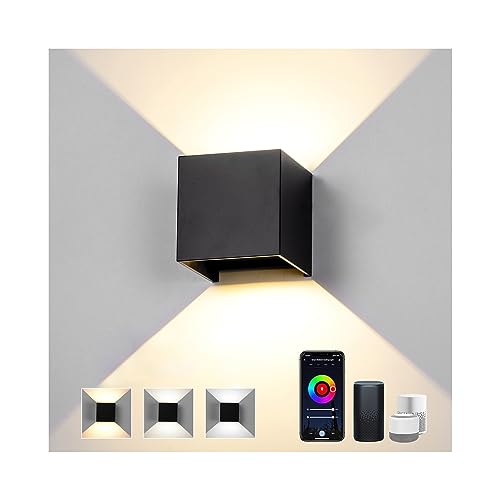 12W LED Wandleuchte Innen Alexa Lampe Smart Home Wandlampe Dimmbar Steuerbar via App Außenlampe Wasserdicht Mit Einstellbar Abstrahlwinkel LED Wandbeleuchtung Innen & Außen -Schwarz von Audor