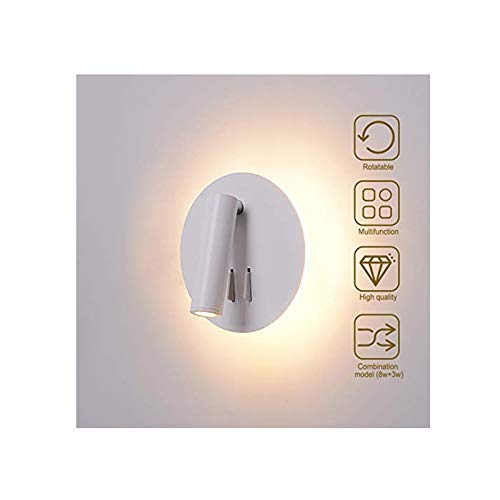 Audor LED Leselampe Bett 3W & 8W Wandleuchte Innen Bettlampe mit Druckknopfschalter Einstellbare Bettleuchte Wandmontage Nachttischlampe Nachtlicht Warmweiß für Schlafzimmer Wohnzimmer Büro (Runden) von Audor