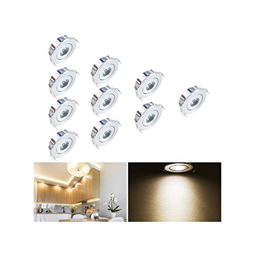 LED Einbaustrahler Set 10er, 1W LED Deckenstrahler Schwenkbar COB Deckenspots Einbauleuchte Aluminium Spots LED Set Warmweiß für Weinschrank/Schrank/Küche/Wohnzimmer [Energieklasse A+++] von Audor