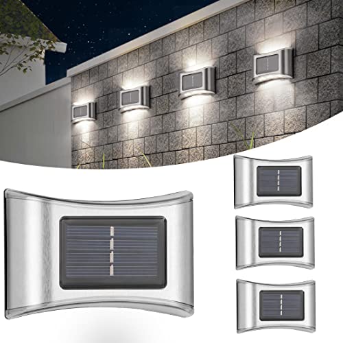 Solarlampen für Außen Garten Solar Wandleuchten Aussen Edelstahl, Solar Lampe Outdoor IP65 Wasserdicht Außenlampe Wandlampe Kabellos, Solarleuchten für Außen Garten Deko Zaun Warmweiß (Kaltweiss) von Audor