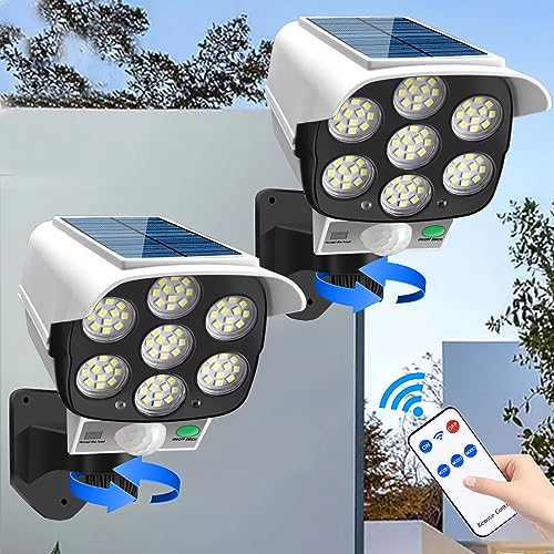 Solarlampen für Außen mit Bewegungsmelder Aussen Batterie 2 Stück, Außenlampe mit Fernbedienung 3 Modi LED Strahler 77 LED Solarleuchten 180° Solar Wandleuchte Wasserdicht IP65 Außenleuchte für Garten von Audor