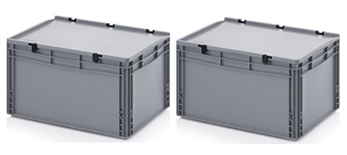 2x Eurobehälter 60 x 40 x 33,5 mit Scharnierdeckel inkl. gratis Zollstock 2er Set von Auer Packaging